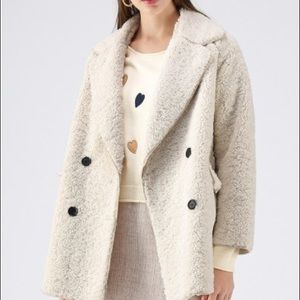 Cream Sherpa coat with micro suede lining